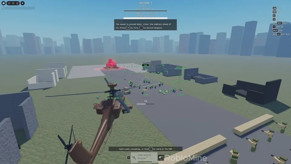 Close air support over The Bridge, with zombies advancing on the roadway and allied troops below.